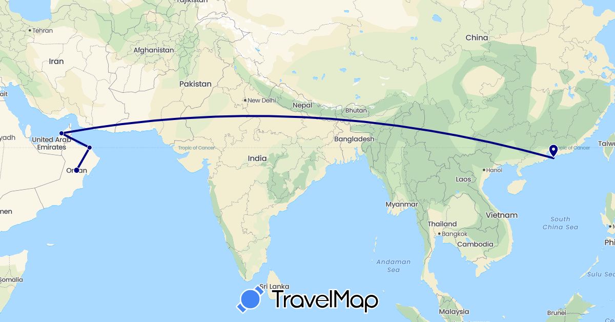 TravelMap itinerary: driving in United Arab Emirates, China, Oman (Asia)